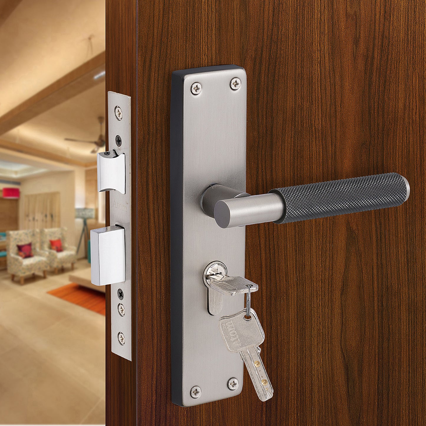 Heavy Duty Iron Mortise Door Lock, Black Silver Finish (8 inch) (MIA-DOT)