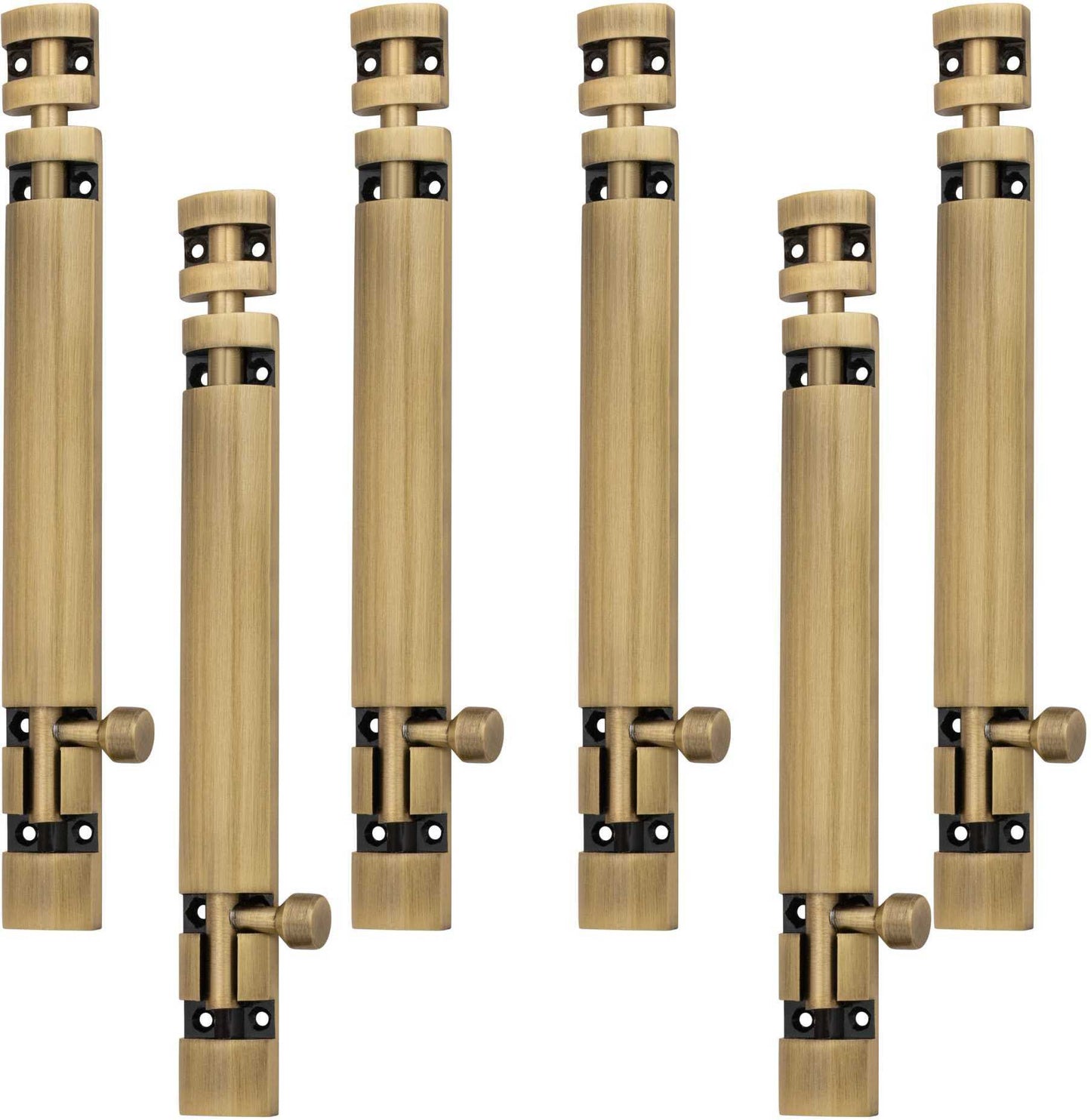 Aluminium Tower Bolt and Steel Rod, Brass Antique Finish, Black, Rose Gold & Silver Satin (Pack of 6) (TB002)