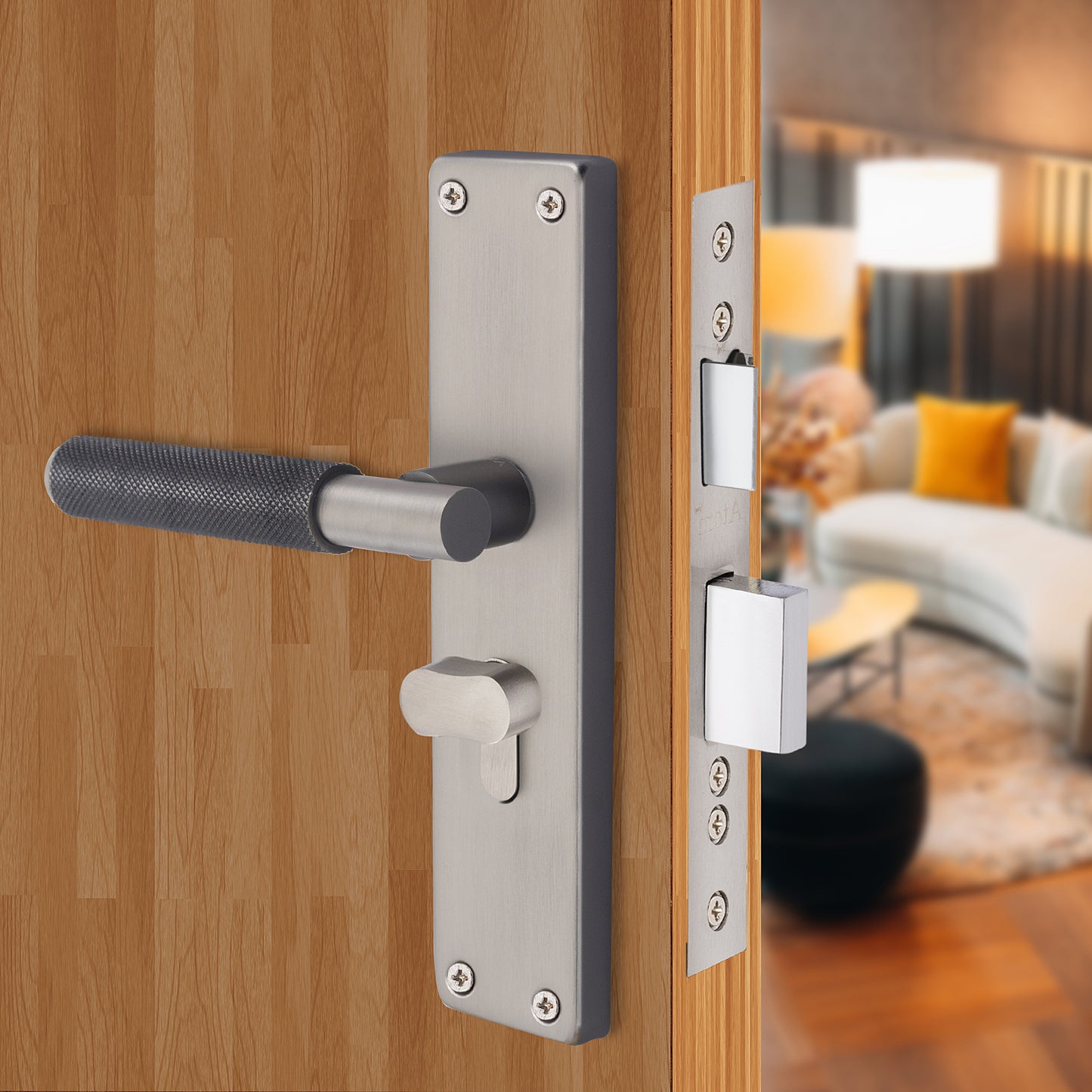 Heavy Duty Iron Mortise Door Lock, Black Silver Finish (8 inch) (MIA-DOT)
