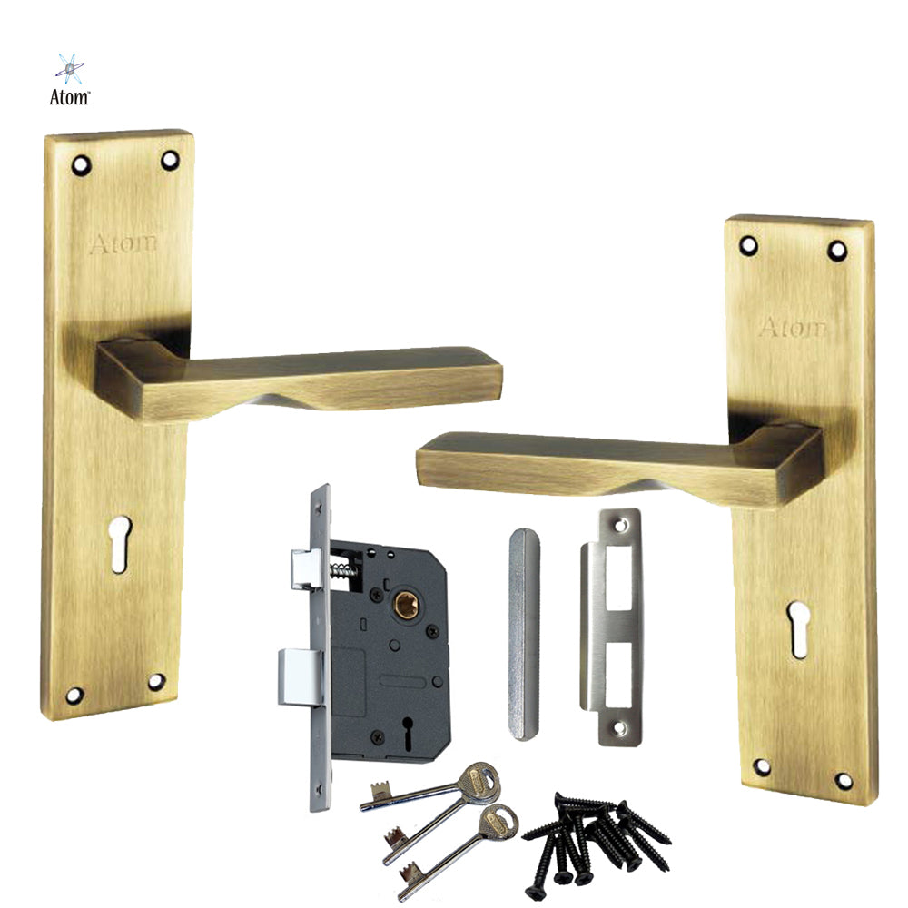 Iron Mortise Door Handle Set with Lock Body, Finish Brass antique & CPSS (3 Keys) (6 Lever Double Stage Lockset) (8 Inch) (WIH-53-KY)
