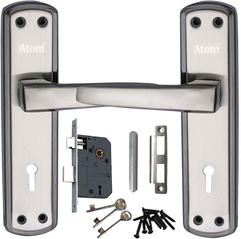 Iron Mortise Door Handle Set with Lock Body, Finish Black Silver, (3 Keys) (6 Lever Double Stage Lockset) (7 Inch) (703-KY)