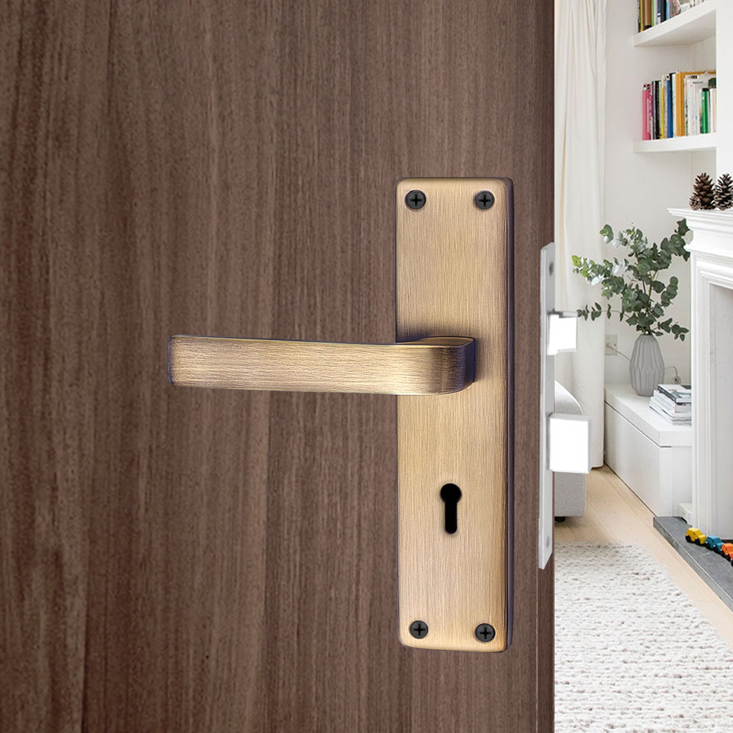 Iron Mortise Door Handle Set with Lock Body, Finish Brass Antique & CP Matt, (3 Keys) (6 Lever Double Stage Lockset) (8 Inch) (803-KY)