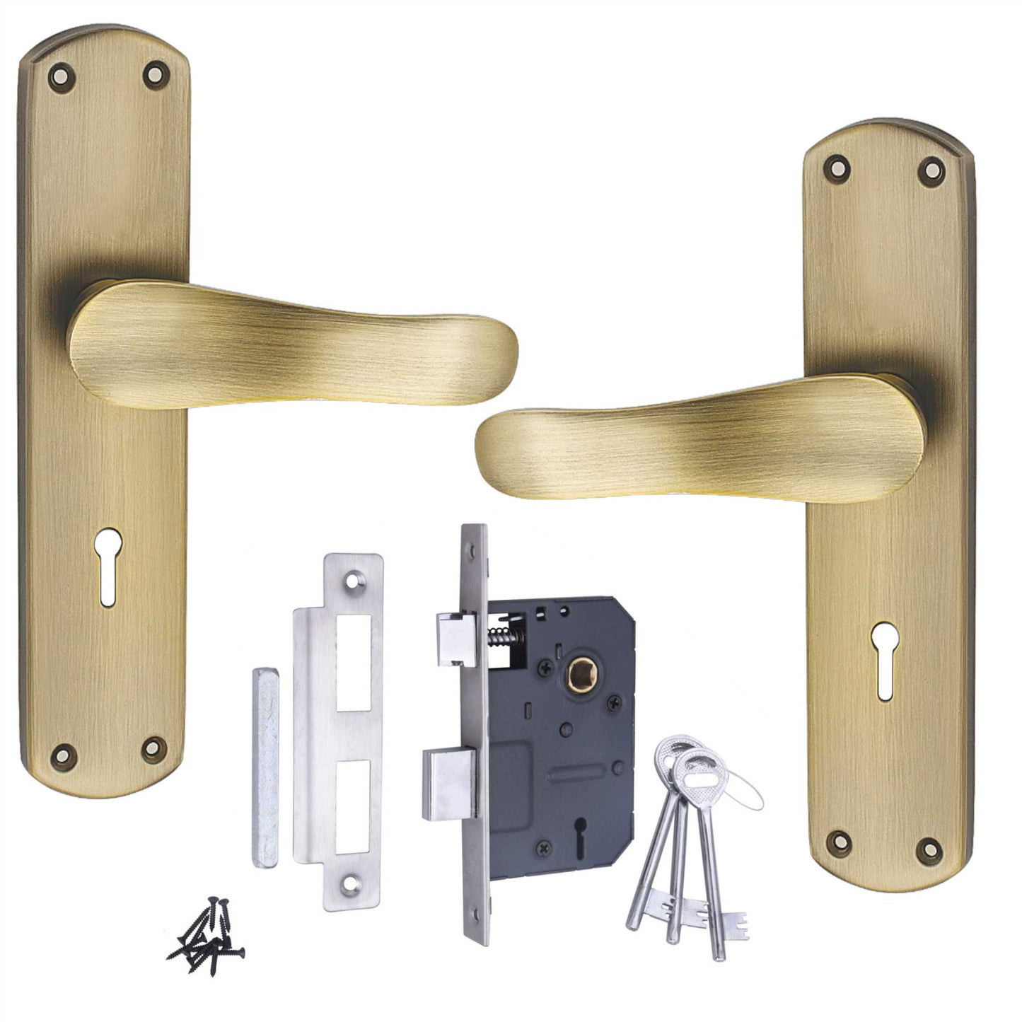 Iron Mortise Door Handle Set with Lock Body, Finish Brass Antique & CP Matt (3 Keys) (6 Lever Double Stage Lockset) (8 Inch) (804-KY)
