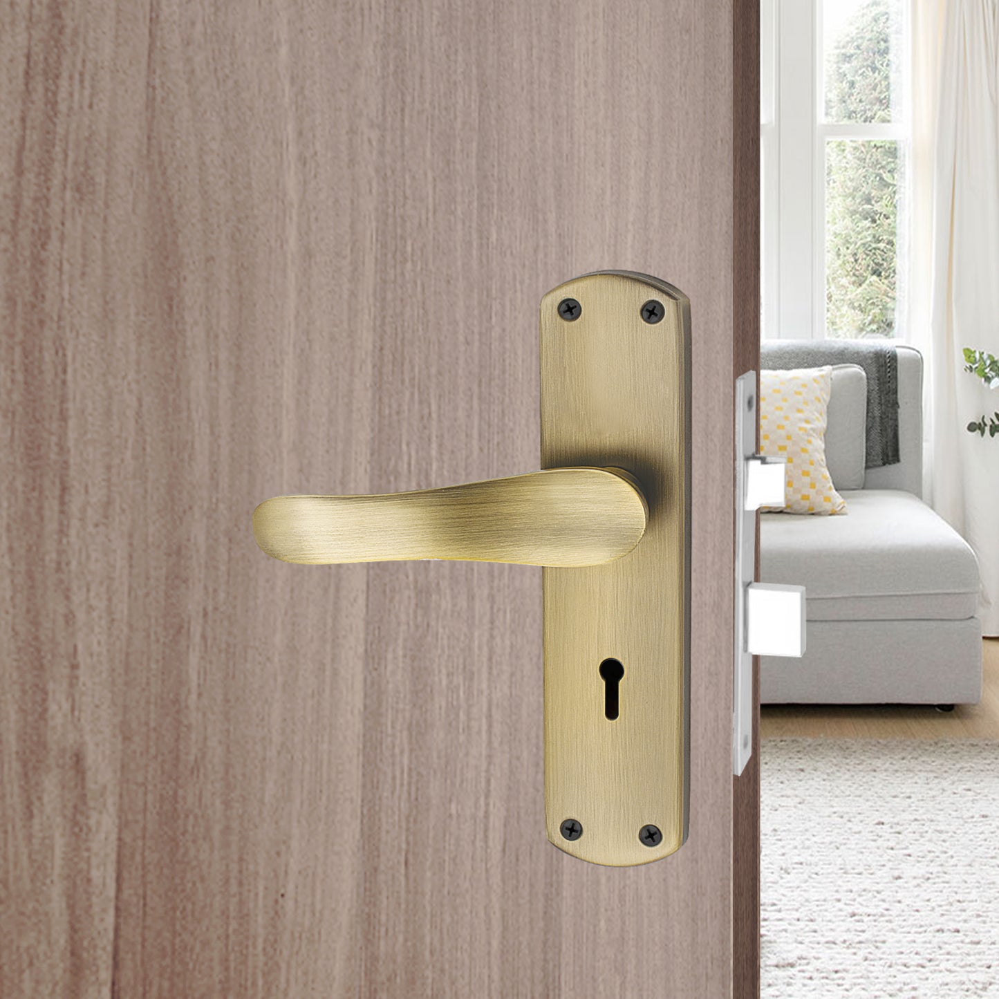 Iron Mortise Door Handle Set with Lock Body, Finish Brass Antique & CP Matt (3 Keys) (6 Lever Double Stage Lockset) (8 Inch) (804-KY)