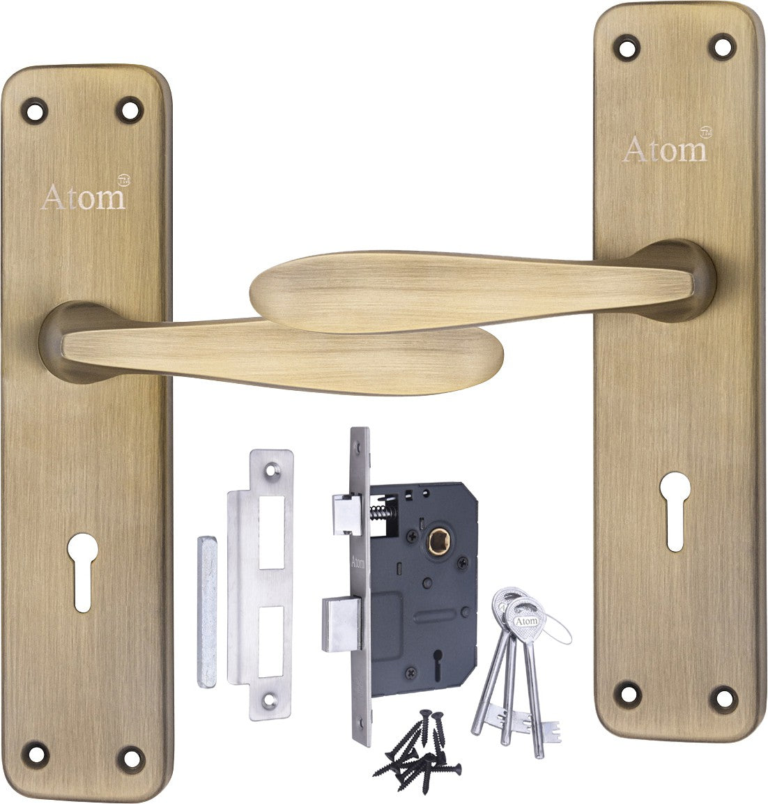 Iron Mortise Door Handle Set with Lock Body, Finish Brass Antique & CP MATT (3 Keys) (6 Lever Double Stage Lockset) (8 Inch) (805-KY)