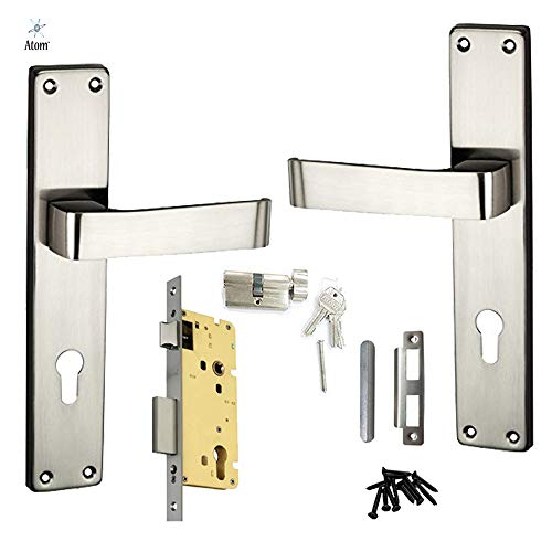 Iron Mortise Door Handle Set with Lock Body, Finish Brass Antique & CP Satin, (3 Keys) (10 Inch) (903-CY-OSK)