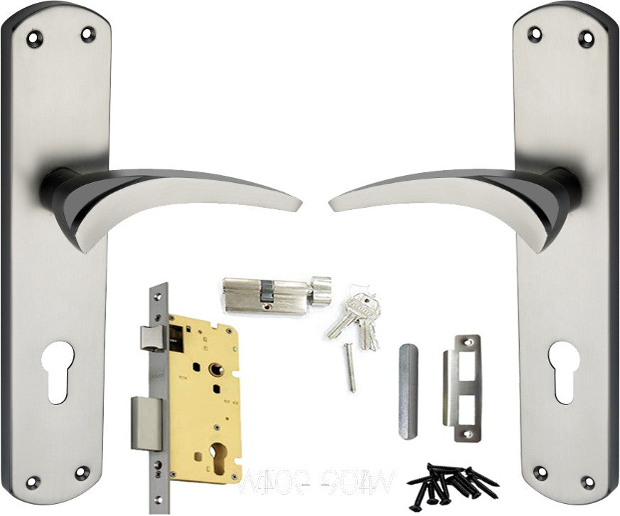 Iron Mortise Door Handle Set with Lock Body, Finish CP Satin (3 Keys) (8 Inch) (904)