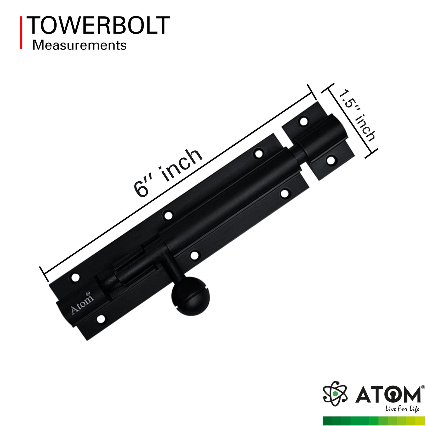 Aluminium Tower Bolt, Black Matt Finish (TB001)
