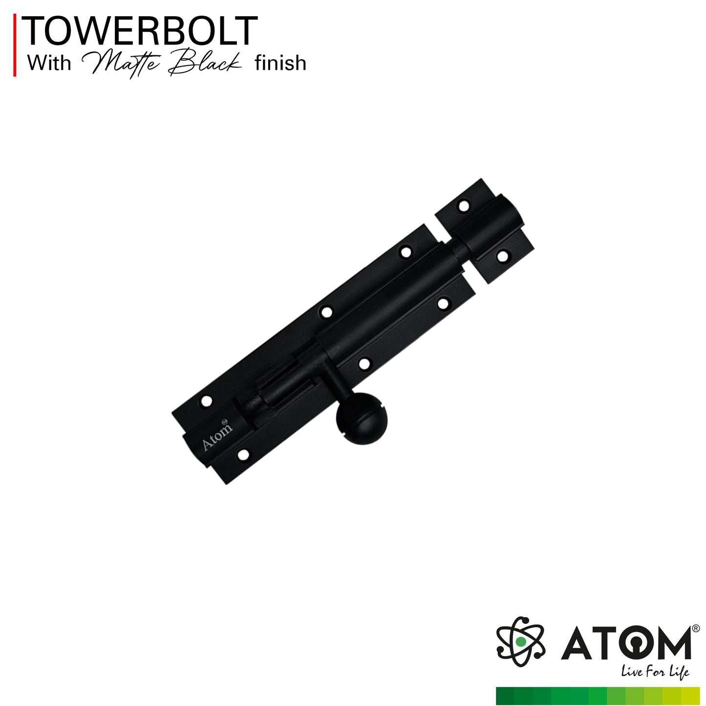 Aluminium Tower Bolt, Black Matt Finish (TB001)