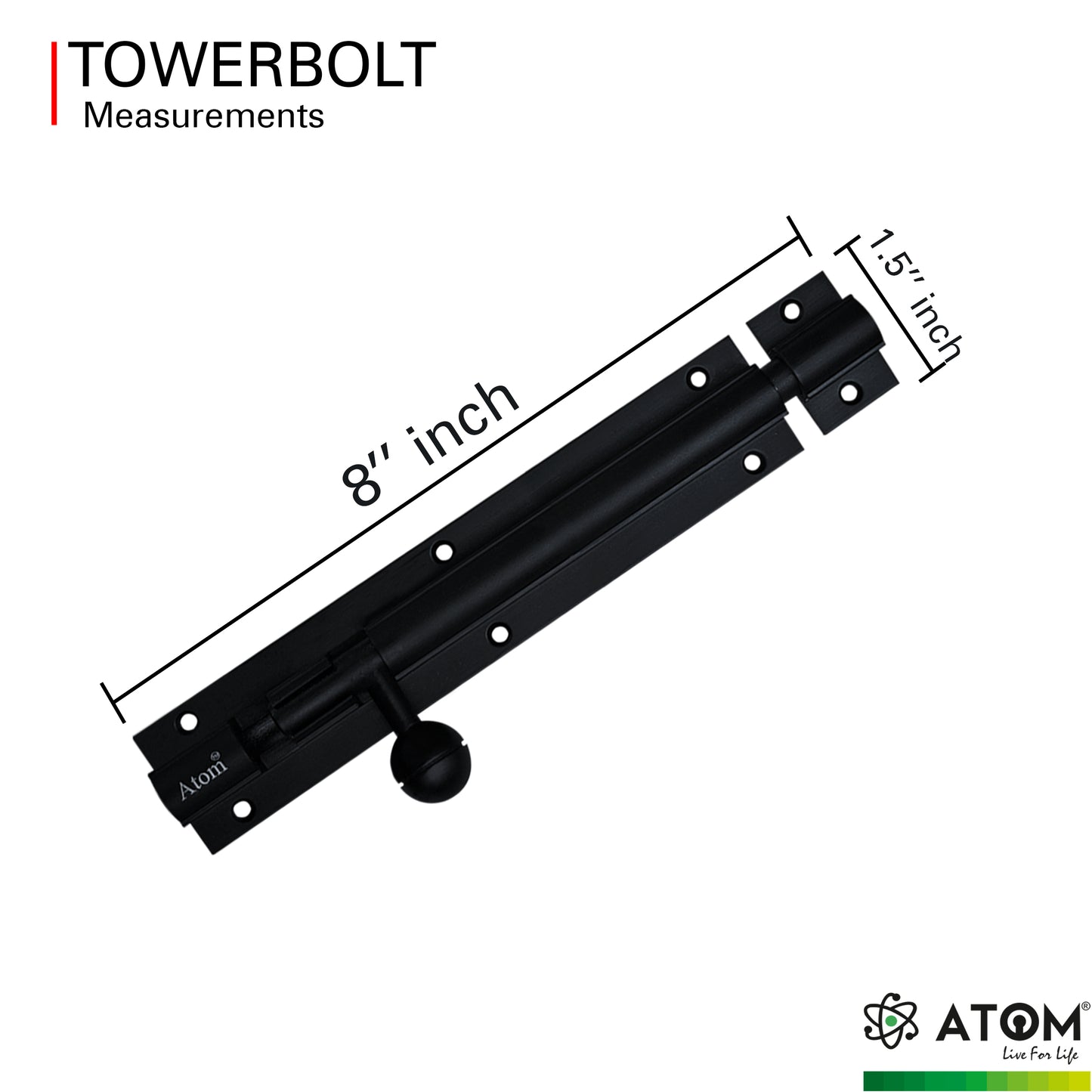Aluminium Tower Bolt, Black Matt Finish (TB001)