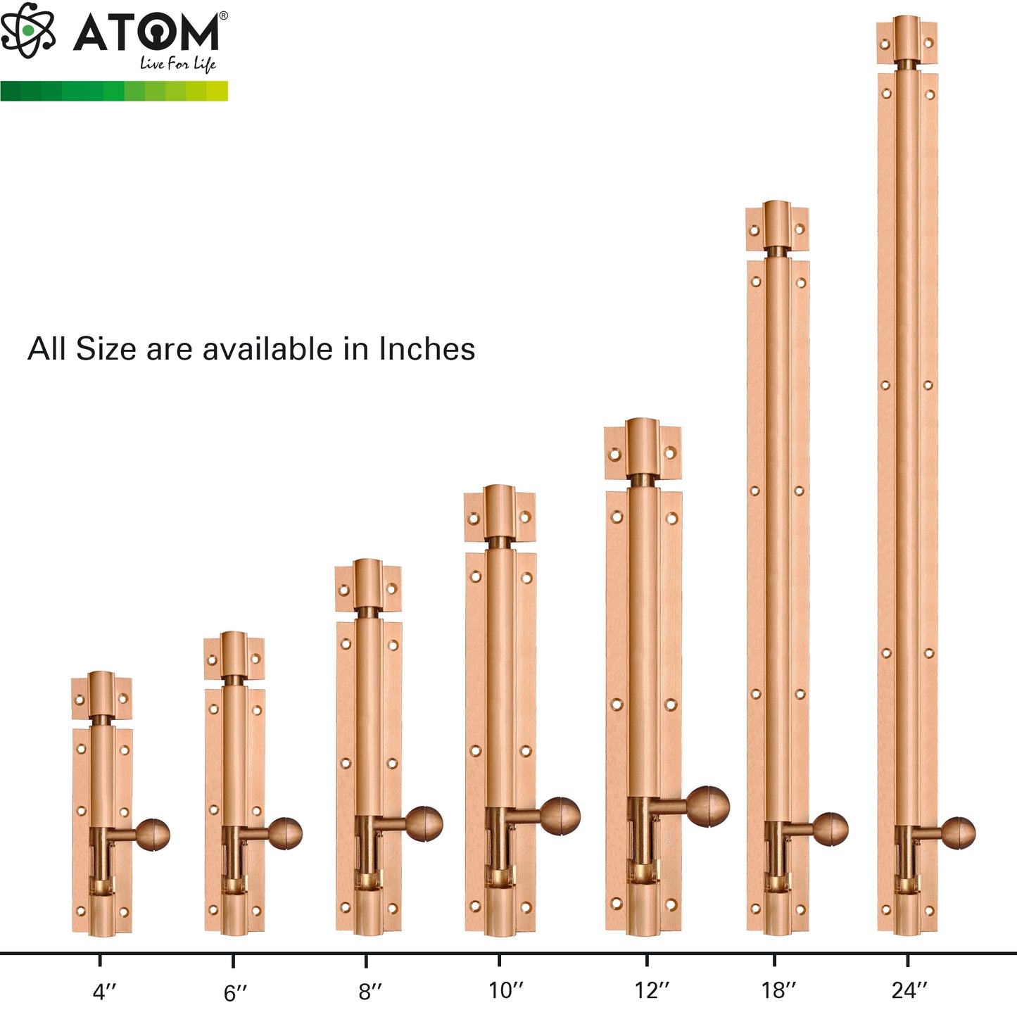 Aluminium Tower Bolt, Rose Gold Matt Finish (TB001)