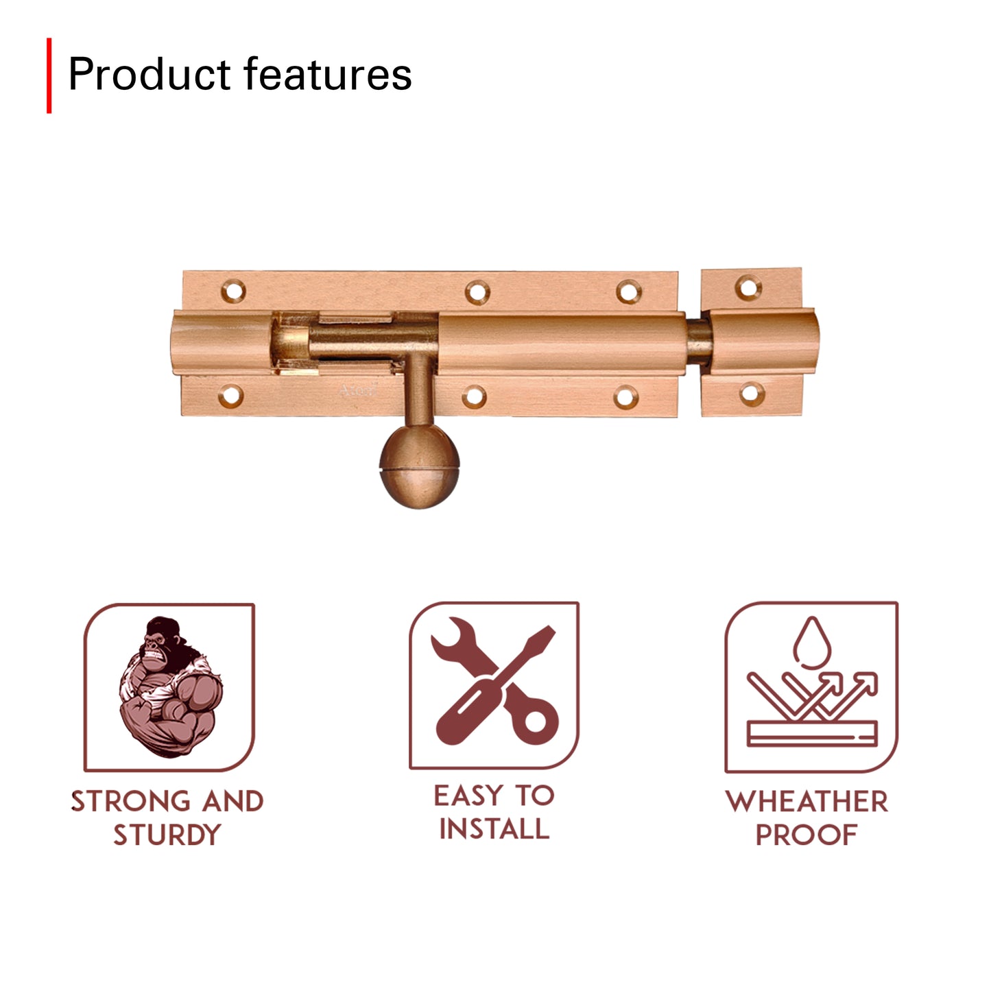 Aluminium Tower Bolt, Rose Gold Matt Finish (TB001)