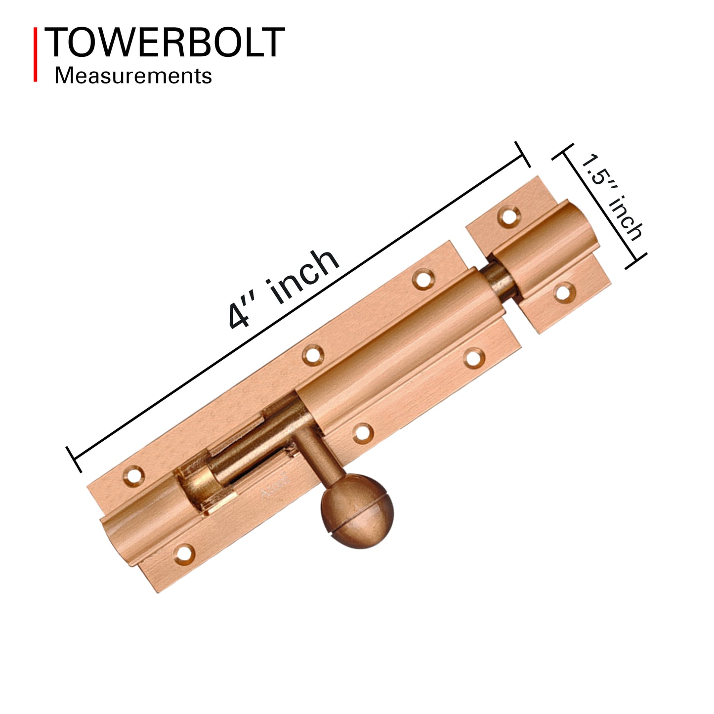 Aluminium Tower Bolt, Rose Gold Matt Finish (TB001)