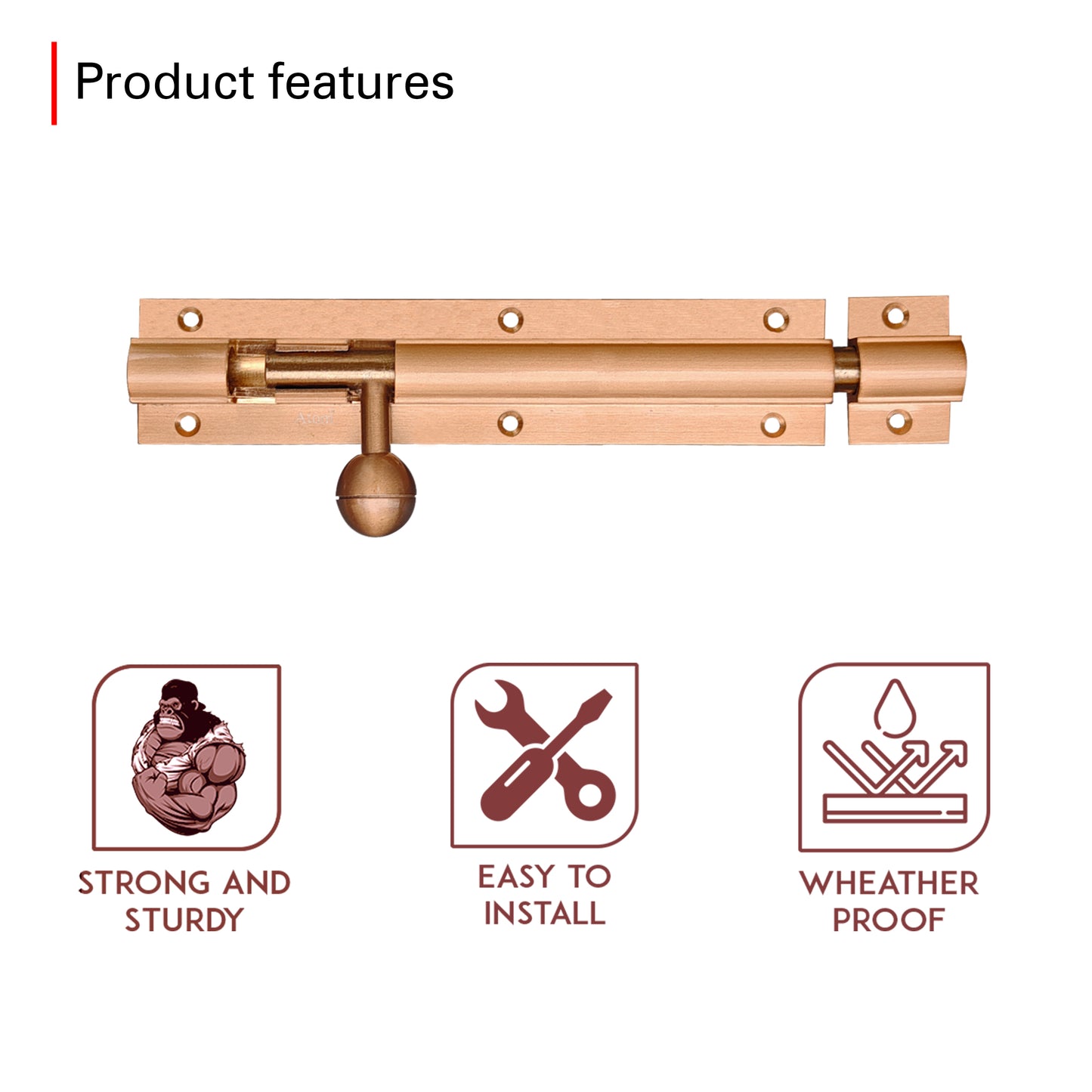 Aluminium Tower Bolt, Rose Gold Matt Finish (TB001)