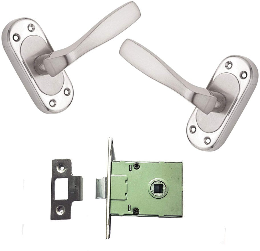 Stainless Steel Mortise Door Handle Set with Lock Body, Silver Satin Finish (Panda)