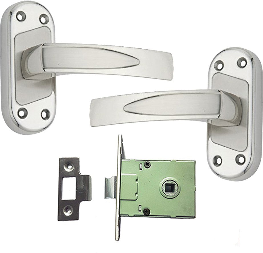 Stainless Steel Mortise Door Handle Set with Lock Body, Silver Satin Finish (Teana)