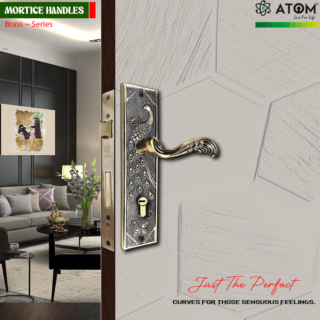 Heavy Duty Mortise Door Lock with One Sided Key for Bedroom, Brass Antique Finish (3 Keys) (MAYURCYOSK70)