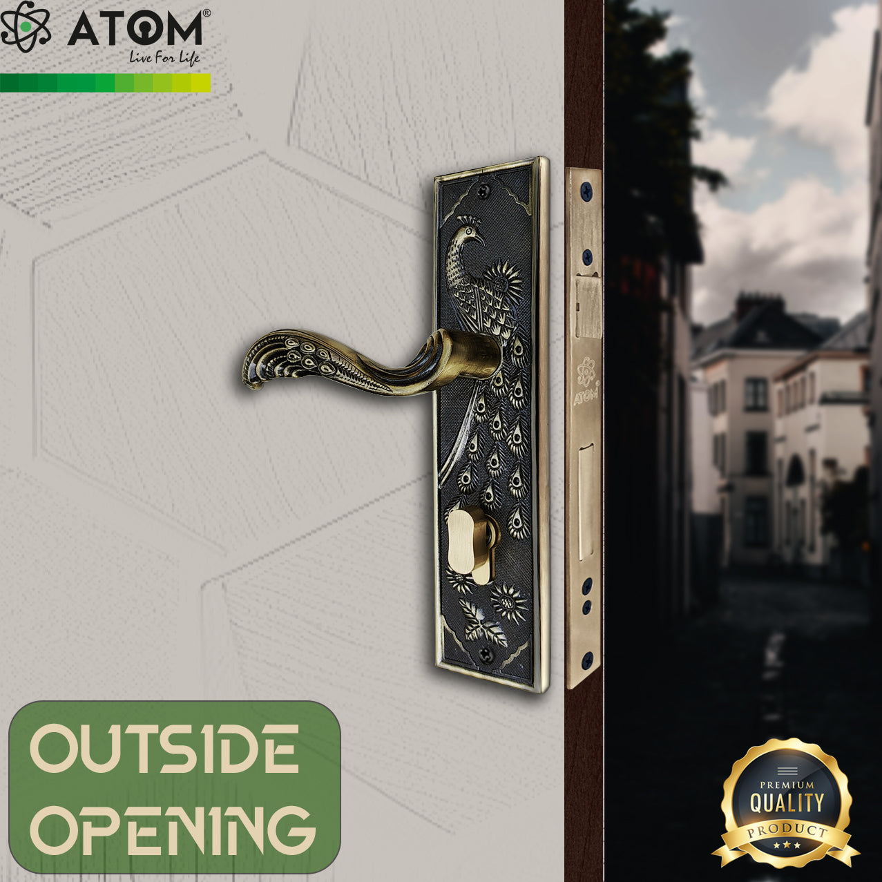 Heavy Duty Mortise Door Lock with One Sided Key for Bedroom, Brass Antique Finish (3 Keys) (MAYURCYOSK70)