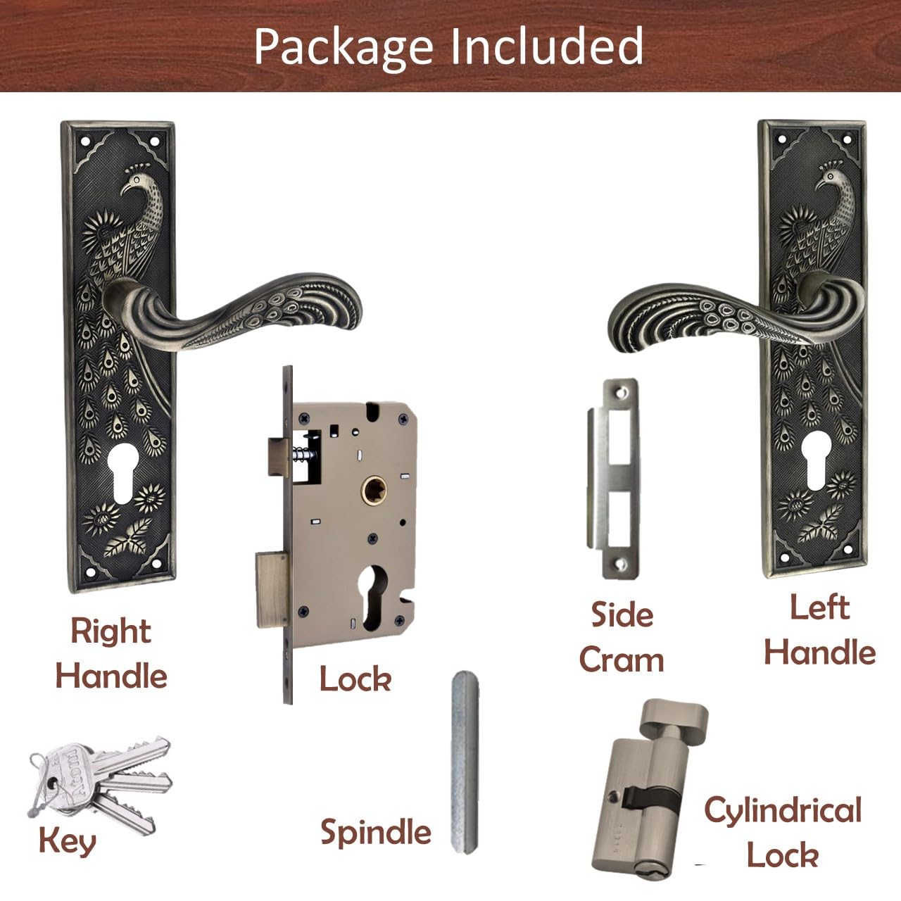 Heavy Duty Mortise Door Lock with One Sided Key for Bedroom, Brass Antique Finish (3 Keys) (MAYURCYOSK70)