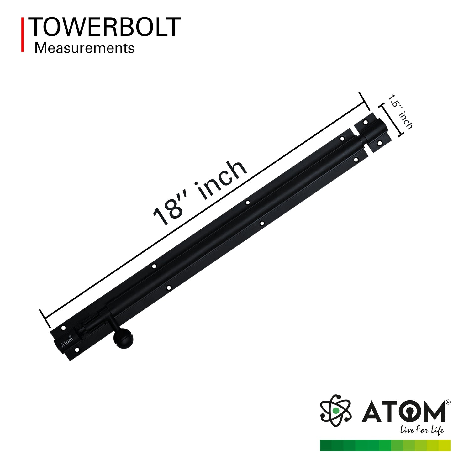 Aluminium Tower Bolt, Black Matt Finish (TB001)