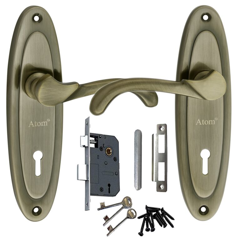 Iron Mortise Door Handle Set with Lock Body, Finish Black Silver, Brass Antique, Silver Gold & Black Gold | (3 Keys) (6 Lever Double Stage) (7 Inch) (412-KY)