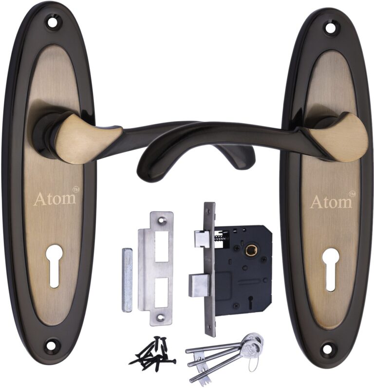 Iron Mortise Door Handle Set with Lock Body, Finish Black Silver, Brass Antique, Silver Gold & Black Gold | (3 Keys) (6 Lever Double Stage) (7 Inch) (412-KY)