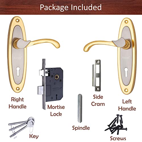 Iron Mortise Door Handle Set with Lock Body, Finish Black Silver, Brass Antique, Silver Gold & Black Gold | (3 Keys) (6 Lever Double Stage) (7 Inch) (412-KY)