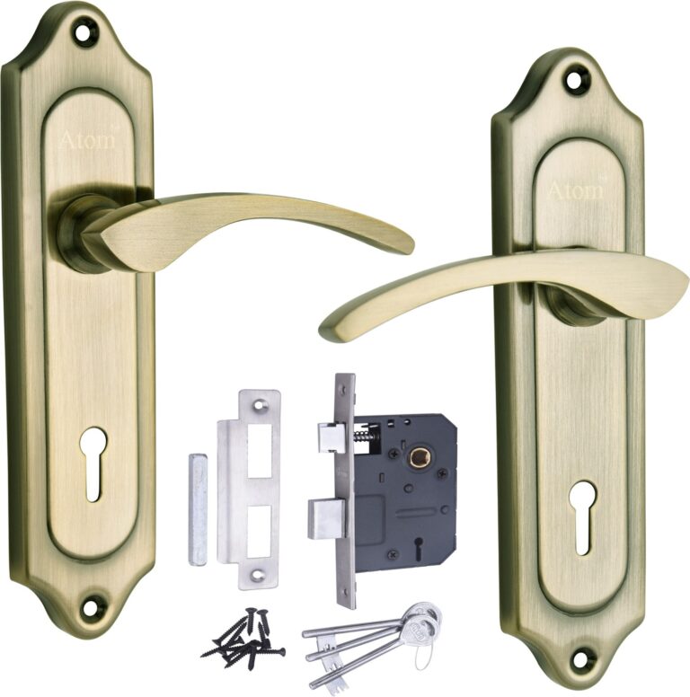 Iron Mortise Door Handle Set with Lock Body, Finish Black Silver, Brass Antique, Black Gold & CP Matt, (3 Keys) (6 Lever Double Stage) (7 Inch) (509-KY)
