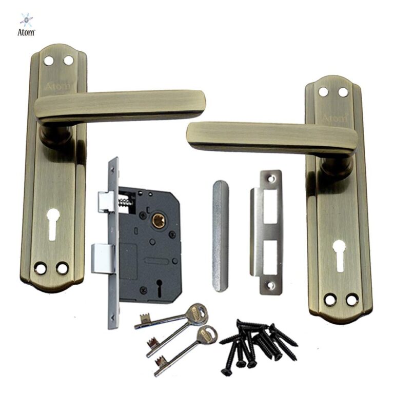 Iron Mortise Door Handle Set with Lock Body, Finish Black Silver, Brass Antique, Silver Gold, CP Matt & Black Gold (3 Keys) (6 Lever Double Stage) (8 Inch) (606-KY)