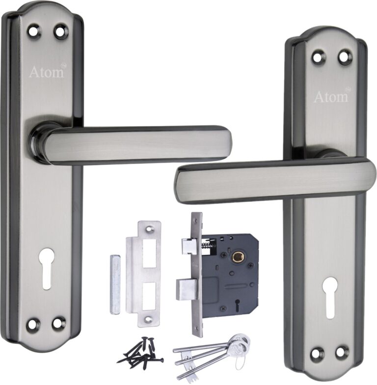 Iron Mortise Door Handle Set with Lock Body, Finish Black Silver, Brass Antique, Silver Gold, CP Matt & Black Gold (3 Keys) (6 Lever Double Stage) (8 Inch) (606-KY)