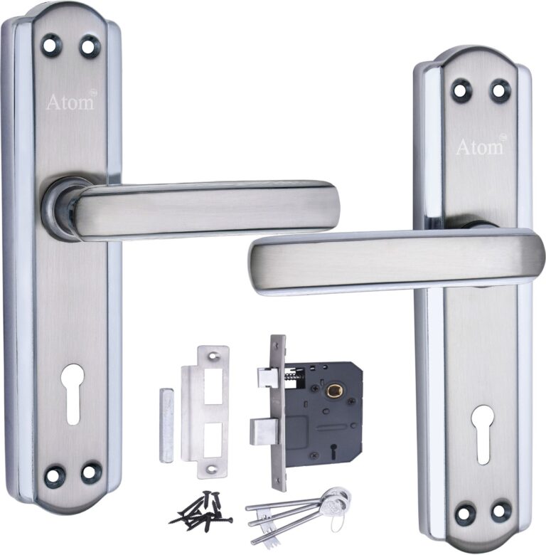 Iron Mortise Door Handle Set with Lock Body, Finish Black Silver, Brass Antique, Silver Gold, CP Matt & Black Gold (3 Keys) (6 Lever Double Stage) (8 Inch) (606-KY)