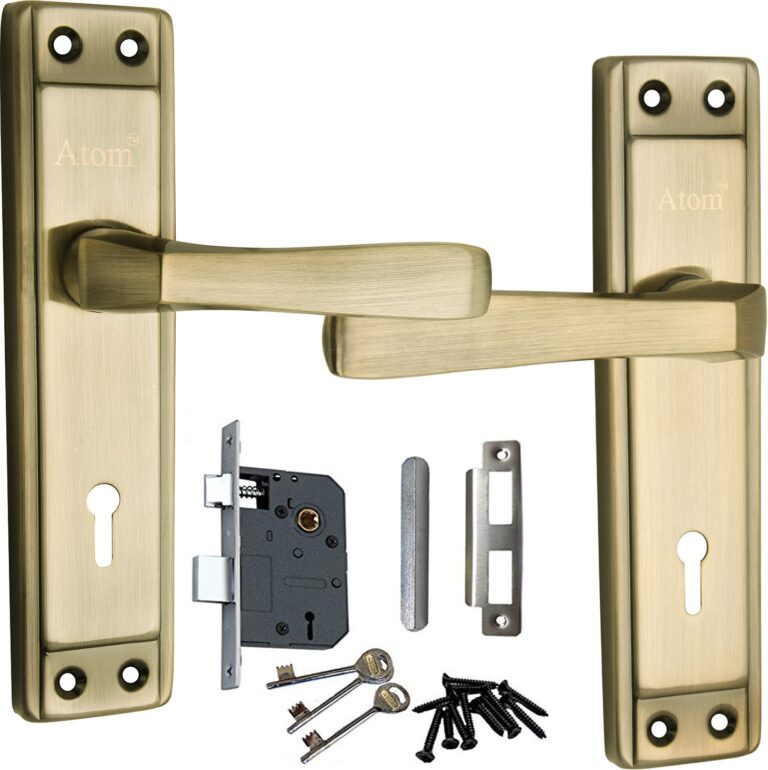 Iron Mortise Door Handle Set with Lock Body, Finish Black Silver, Brass Antique & CP Matt, (3 Keys) (6 Lever Double Stage Lockset) (8 Inch) (607-KY)