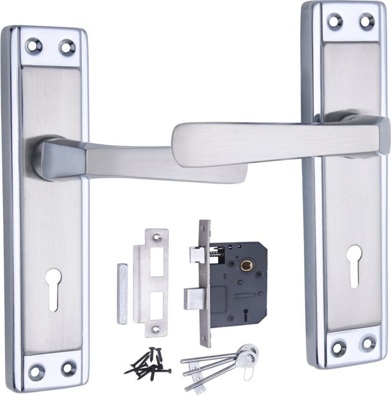 Iron Mortise Door Handle Set with Lock Body, Finish Black Silver, Brass Antique & CP Matt, (3 Keys) (6 Lever Double Stage Lockset) (8 Inch) (607-KY)