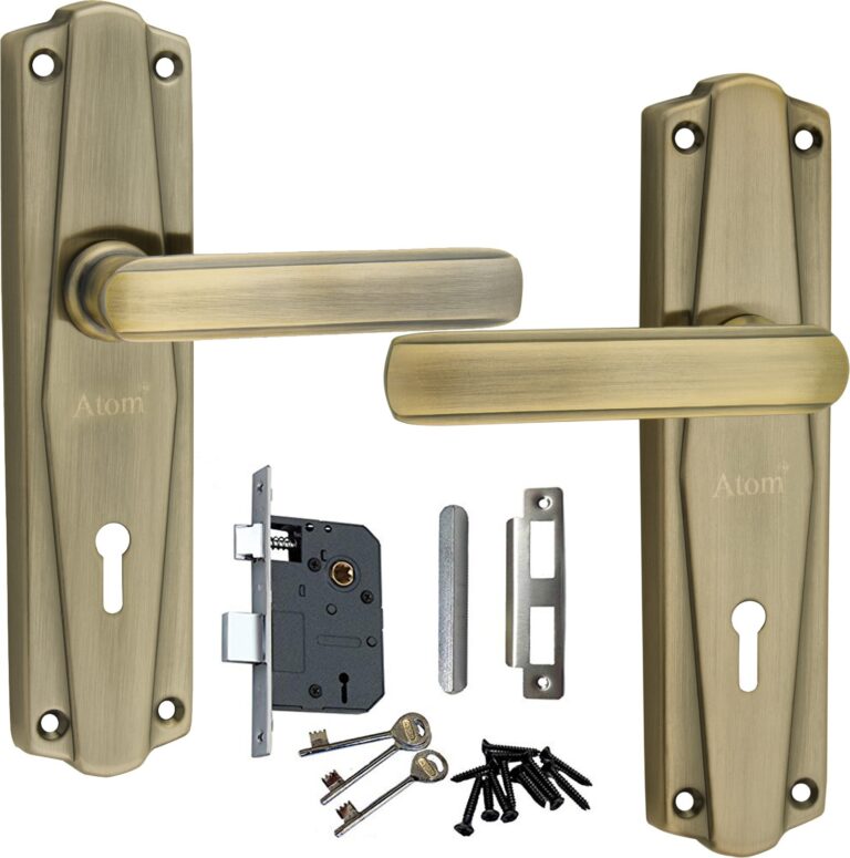 Iron Mortise Door Handle Set with Lock Body, Finish Black Silver, Brass Antique, CP & PC (Powder Coat) (3 Keys) (6 Lever Double Stage Lockset) (7 Inch) (609-KY)