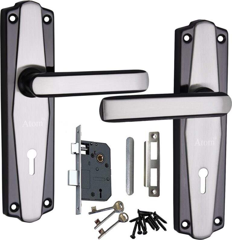Iron Mortise Door Handle Set with Lock Body, Finish Black Silver, Brass Antique, CP & PC (Powder Coat) (3 Keys) (6 Lever Double Stage Lockset) (7 Inch) (609-KY)