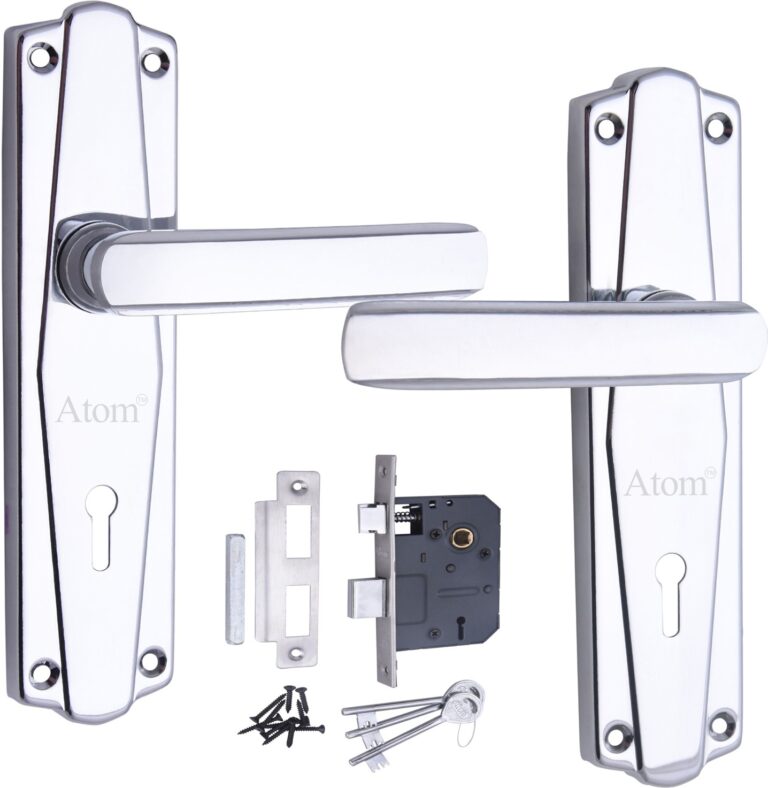 Iron Mortise Door Handle Set with Lock Body, Finish Black Silver, Brass Antique, CP & PC (Powder Coat) (3 Keys) (6 Lever Double Stage Lockset) (7 Inch) (609-KY)