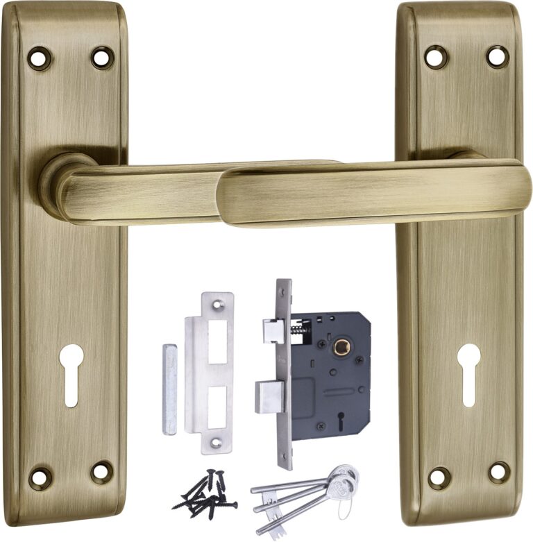 Iron Mortise Door Handle Set with Lock Body, Finish Black Silver & Brass Antique (3 Keys) (6 Lever Double Stage Lockset) (7 Inch) (610-KY)