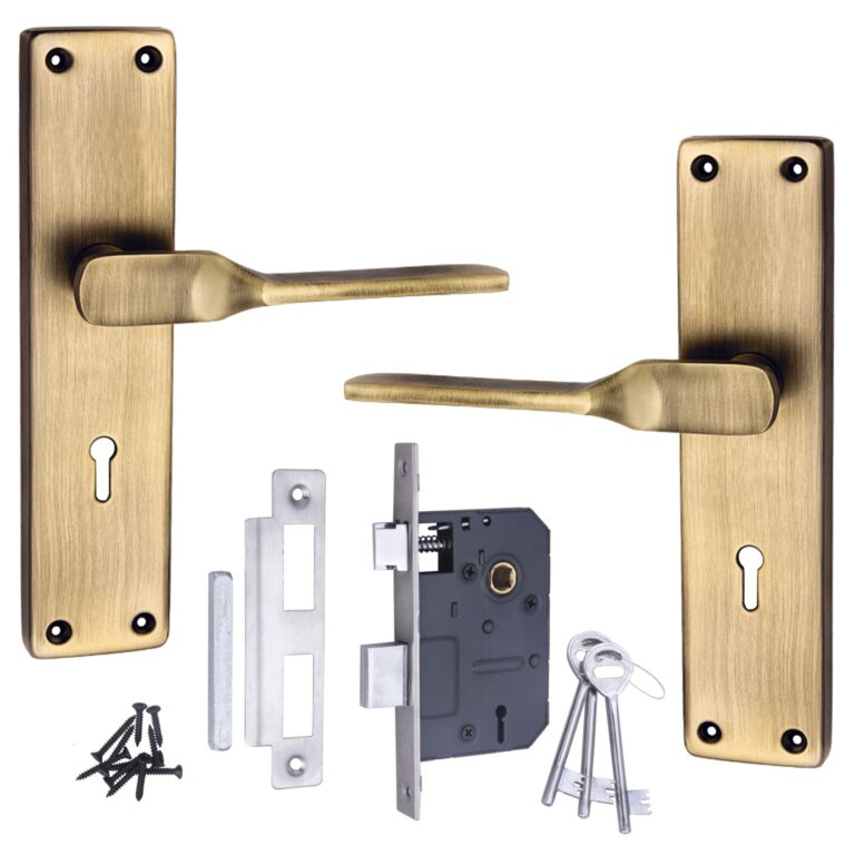 Iron Mortise Door Handle Set with Lock Body, Finish Brass antique & CPSS (3 Keys) (6 Lever Double Stage Lockset) (8 Inch) (WIH-52-KY)