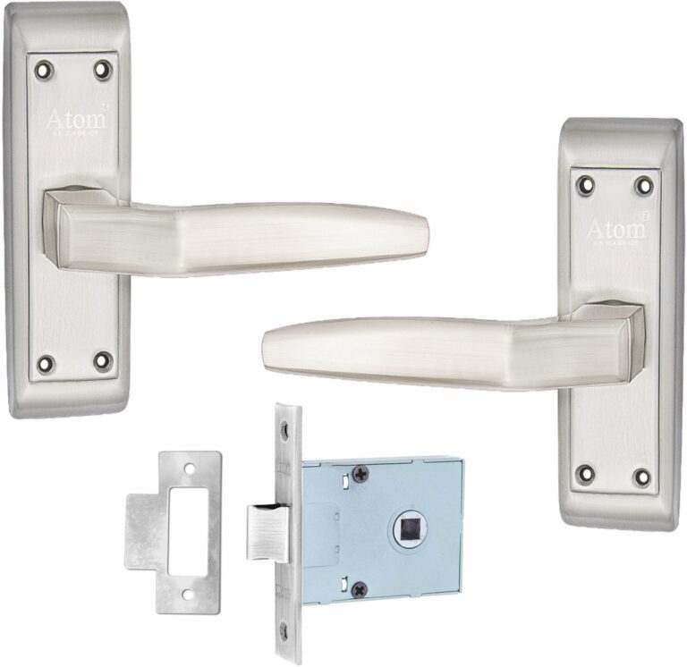 Stainless Steel Mortise Door Handle Set with Lock Body, Silver Satin Finish (Linus)