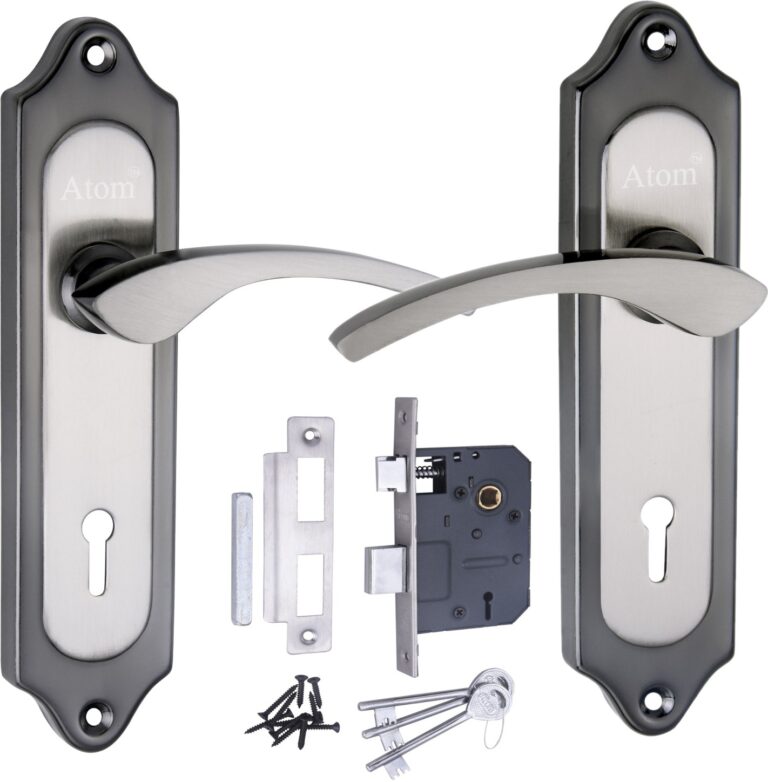 Iron Mortise Door Handle Set with Lock Body, Finish Black Silver, Brass Antique, Black Gold & CP Matt, (3 Keys) (6 Lever Double Stage) (7 Inch) (509-KY)