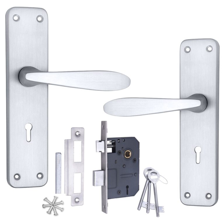 Iron Mortise Door Handle Set with Lock Body, Finish Brass Antique & CP MATT (3 Keys) (6 Lever Double Stage Lockset) (8 Inch) (805-KY)