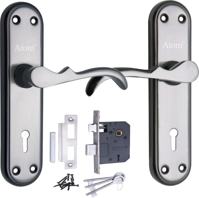 Iron Mortise Door Handle Set with Lock Body, Black Silver & CP Matt Finish (3 Keys) (6 Lever Double Stage) (7 Inch) (WIH-MERCURY-KY)