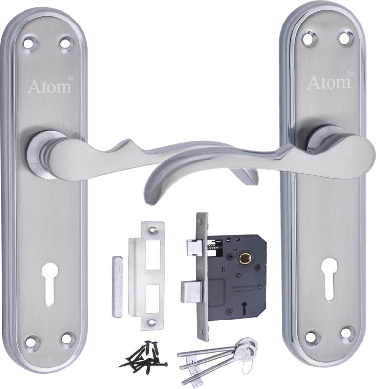 Iron Mortise Door Handle Set with Lock Body, Black Silver & CP Matt Finish (3 Keys) (6 Lever Double Stage) (7 Inch) (WIH-MERCURY-KY)