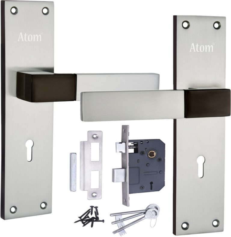 Iron Mortise Door Handle Set with Lock Body, Finish Black Silver & CPSS, (3 Keys) (6 Lever Double Stage Lockset) (8 Inch) (WIH-51-KY)