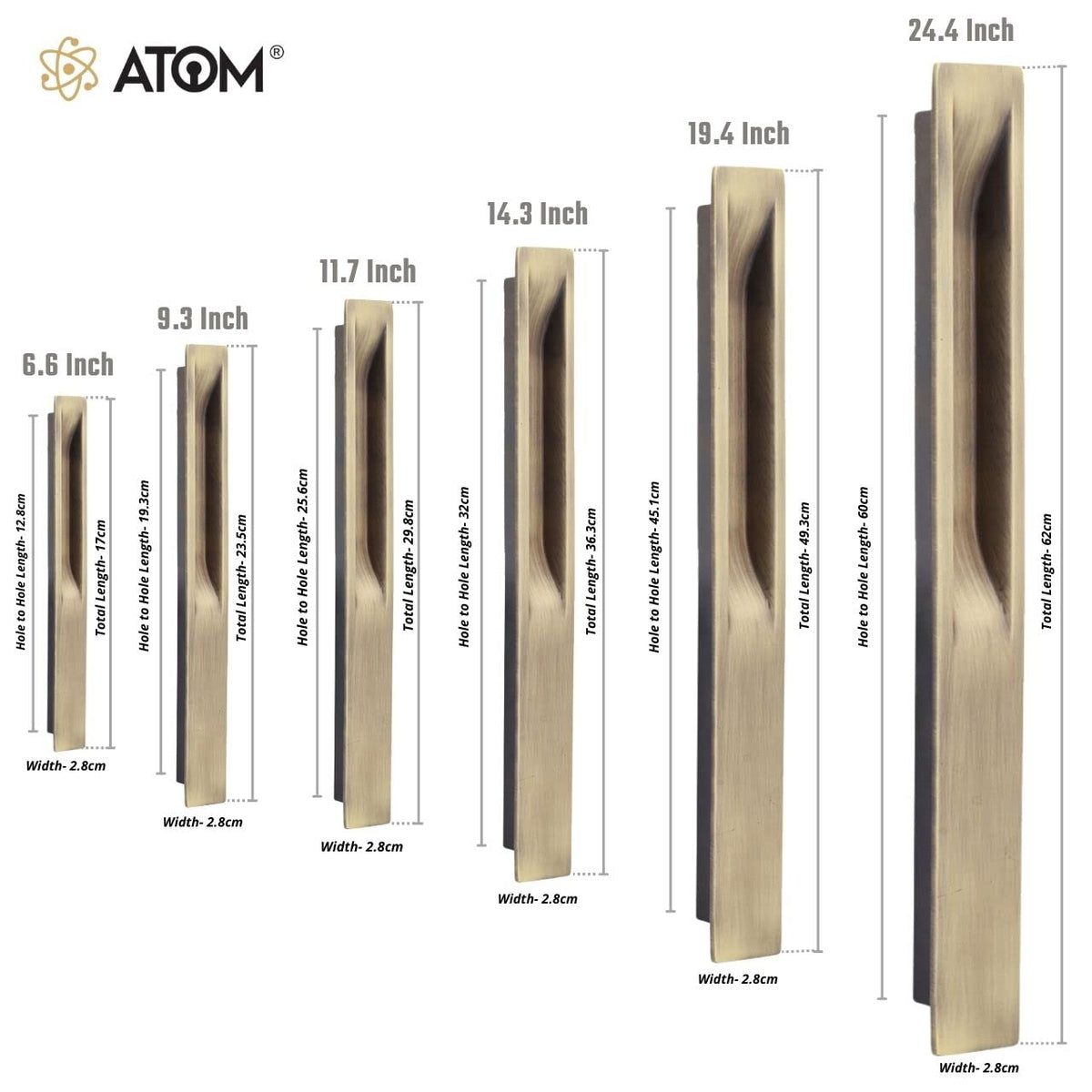 Atom Sliding Council Wardrobe Door Handle | for Drawer Cupboard Almirah Kitchen Cabinet Slider Doors Handles | Brass Antique Finish CH-316