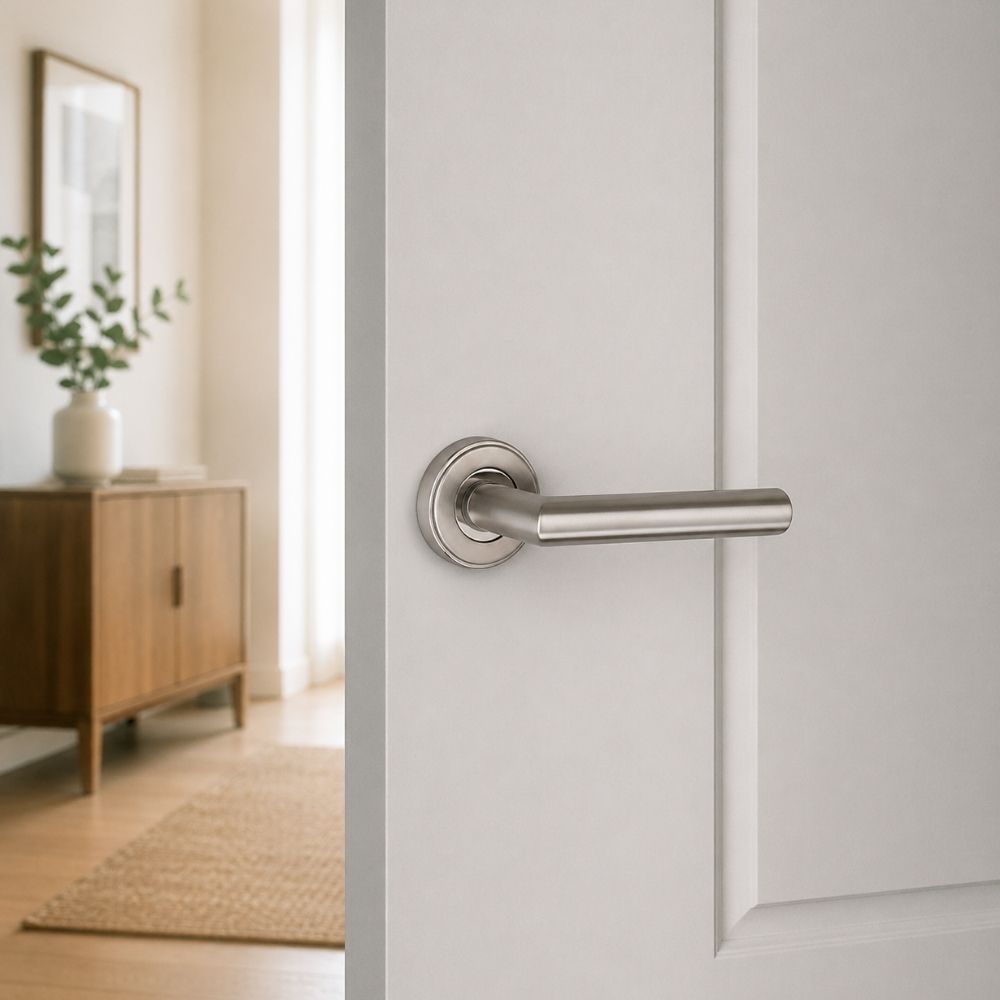 Stainless Steel Handle GSL-01 with Rose | Lever Handle with Cylinder Lock