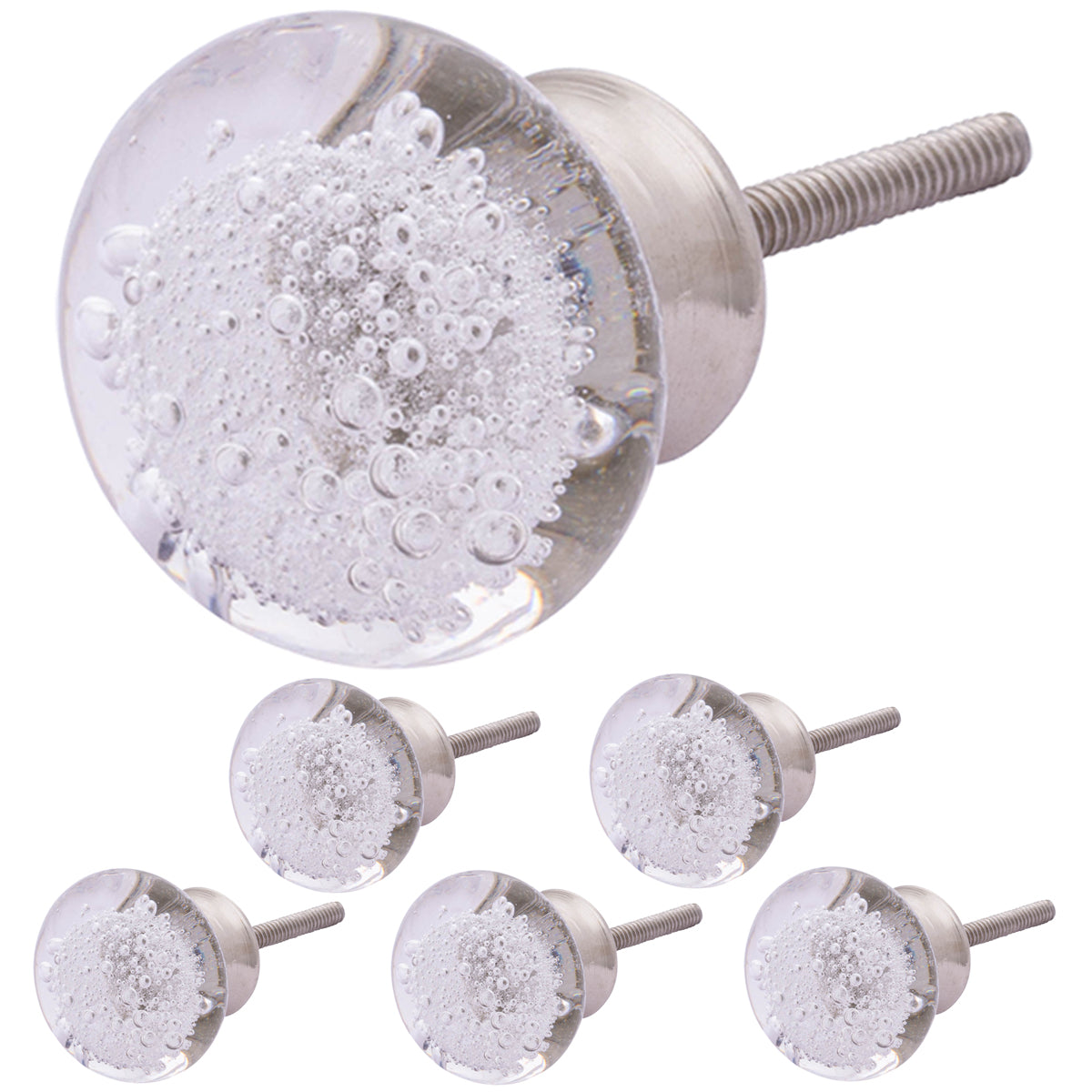 Glass Knob for Cabinet (6 Pack) (1.25 inches) (Clear, Small)