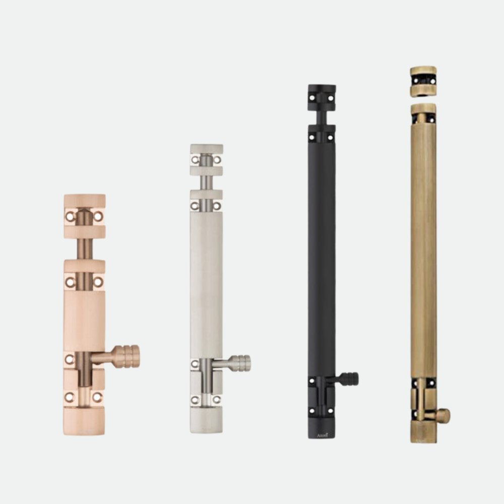 Aluminium Tower Bolt and Steel Rod, Brass Antique Finish, Black, Rose Gold & Silver Satin (Pack of 6) (TB002)