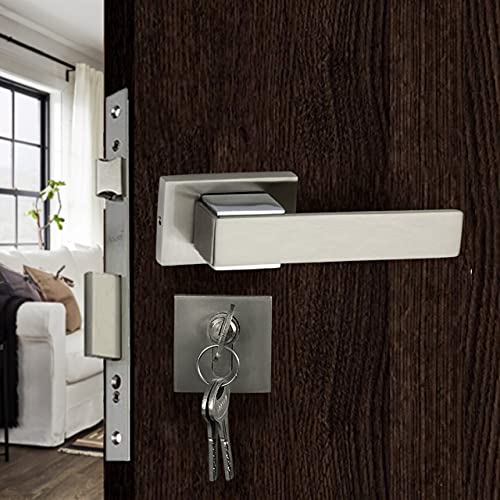 Mortise Rose Door Handle Set with Lock Body, 3 Keys, Silver Satin Finish (O-32Rose)