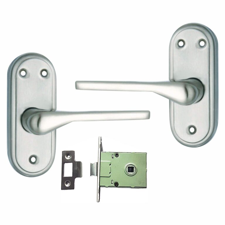 Stainless Steel Mortise Door Handle Set with Lock Body, Silver Satin Finish (Penta)